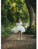 Short Sleeves White Rosetta Tulle Floral Flower Girl Dress